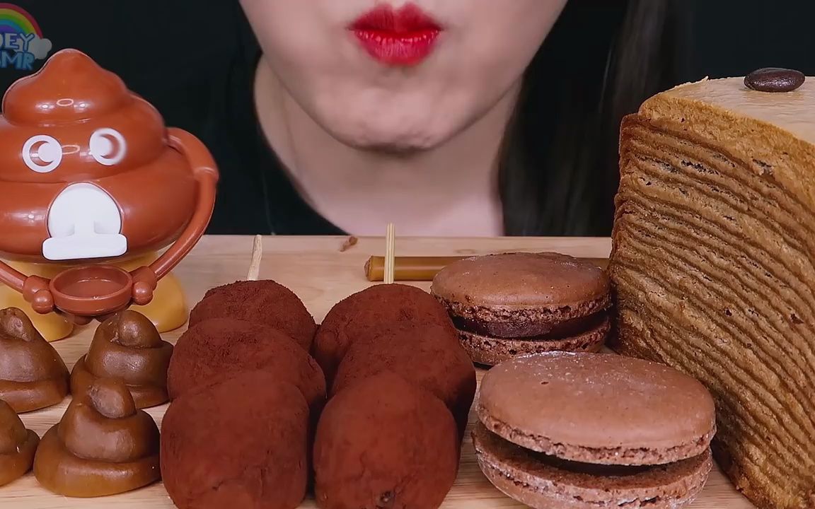 【沉浸式吃播】棕色甜点,可丽饼,便便软糖,巧克力果冻