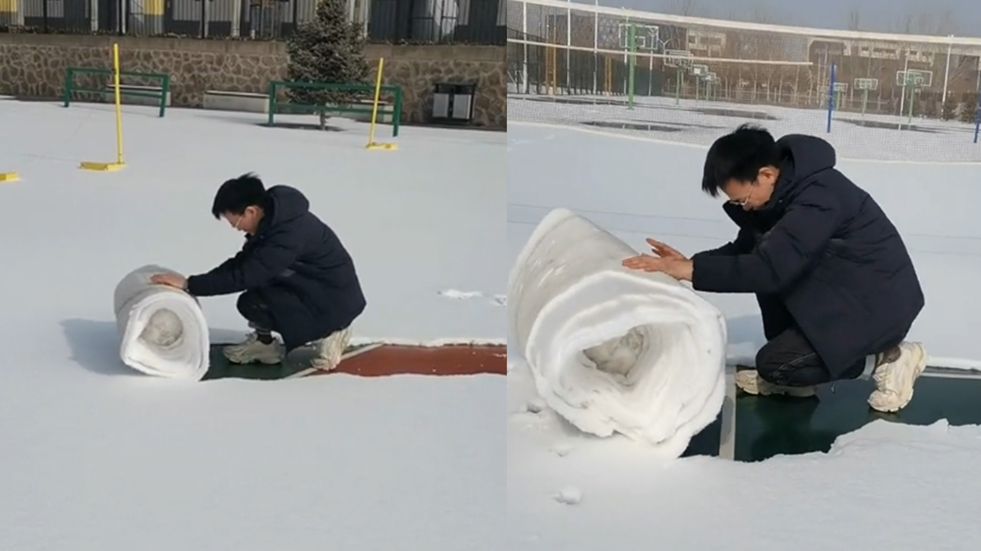 [图]小伙滚雪球变成“滚雪毯”，层层分明越卷越厚，最后操作看懵网友