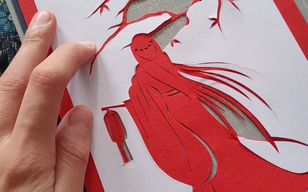 古风美女背影剪纸