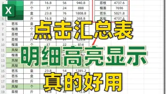 点击汇总表，明细表数据即可高亮显示🔥
