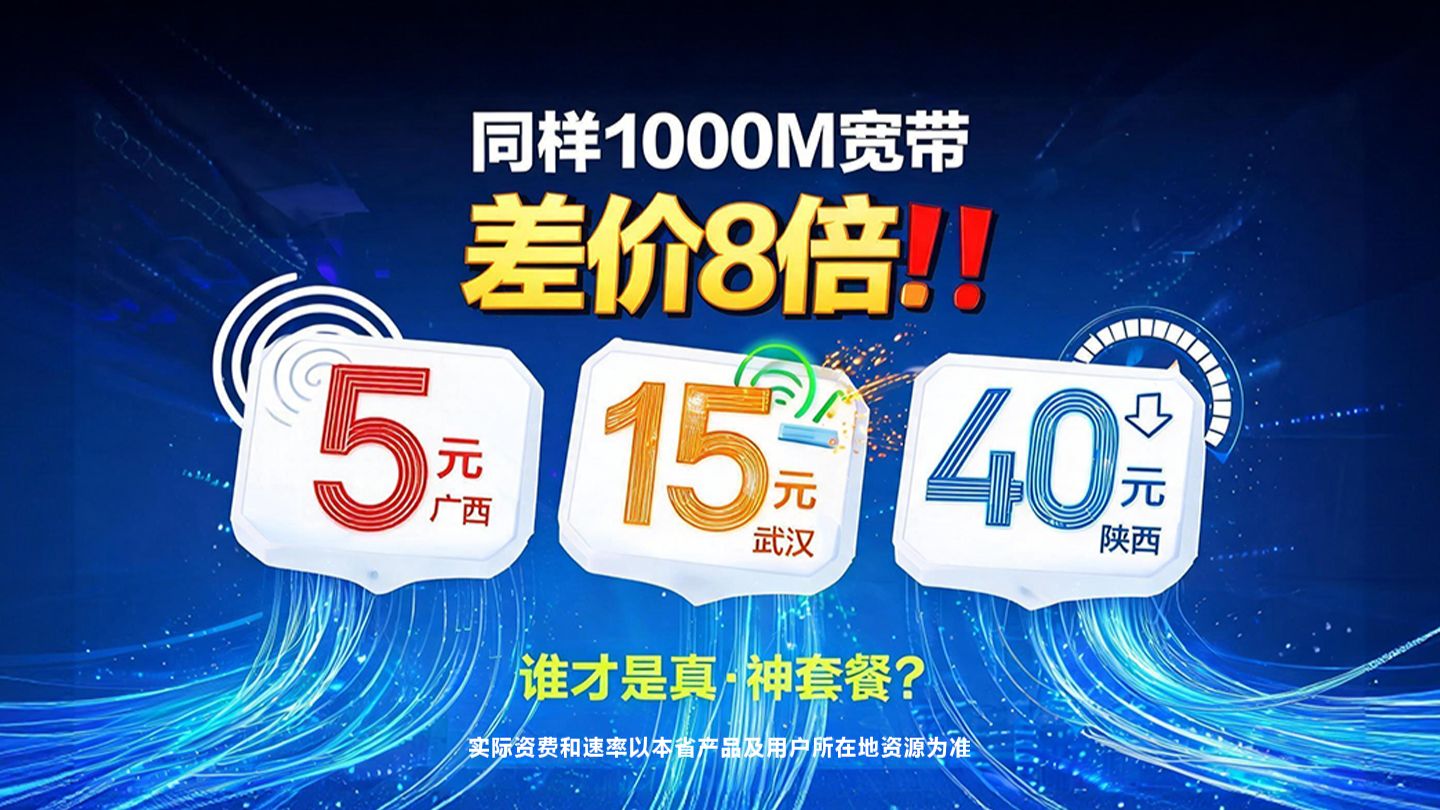 同样1000M宽带,价格竟差8倍?广西5元、武汉15元、陕西40元,谁才是真正的“神套餐”?#宽带办理#宽带#移动