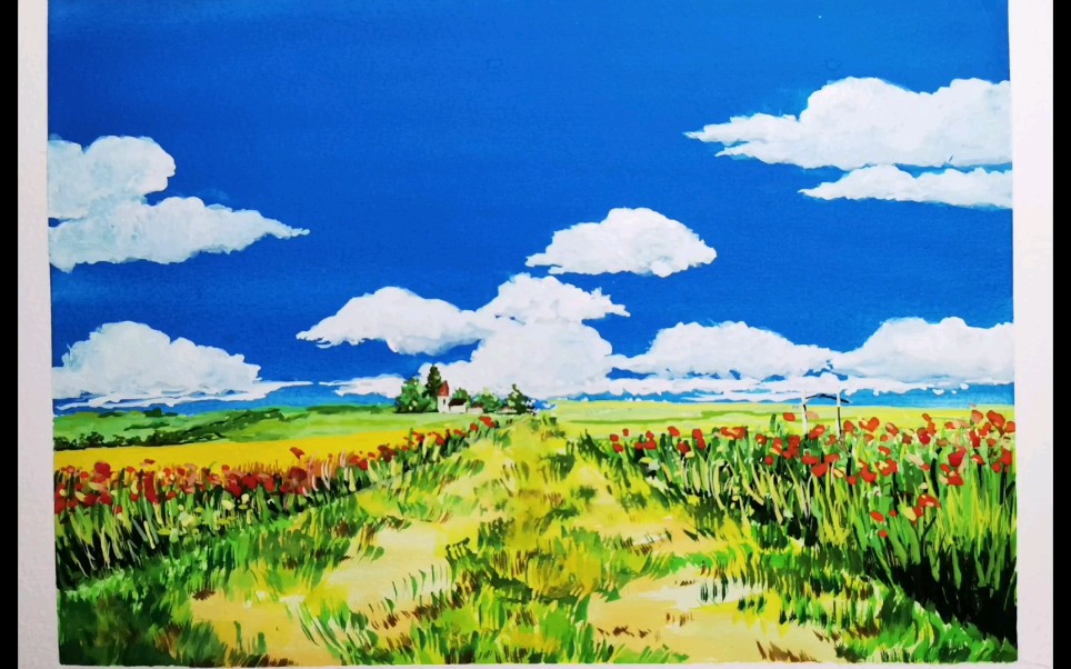 【水彩风景】不透明水彩 自学水彩 宫崎骏风格临摹第十六幅 记录自己