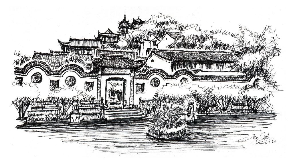 钢笔手绘江南园林建筑046#钢笔画速写#绘画过程分享#建筑手绘#钢笔