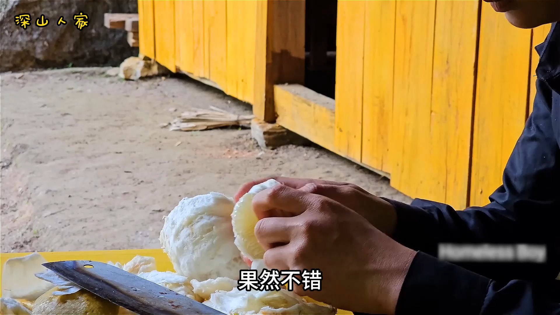 男孩和小雪把留下的柚子开了吃掉,味道十分美味新鲜,很是开心哔哩哔哩bilibili