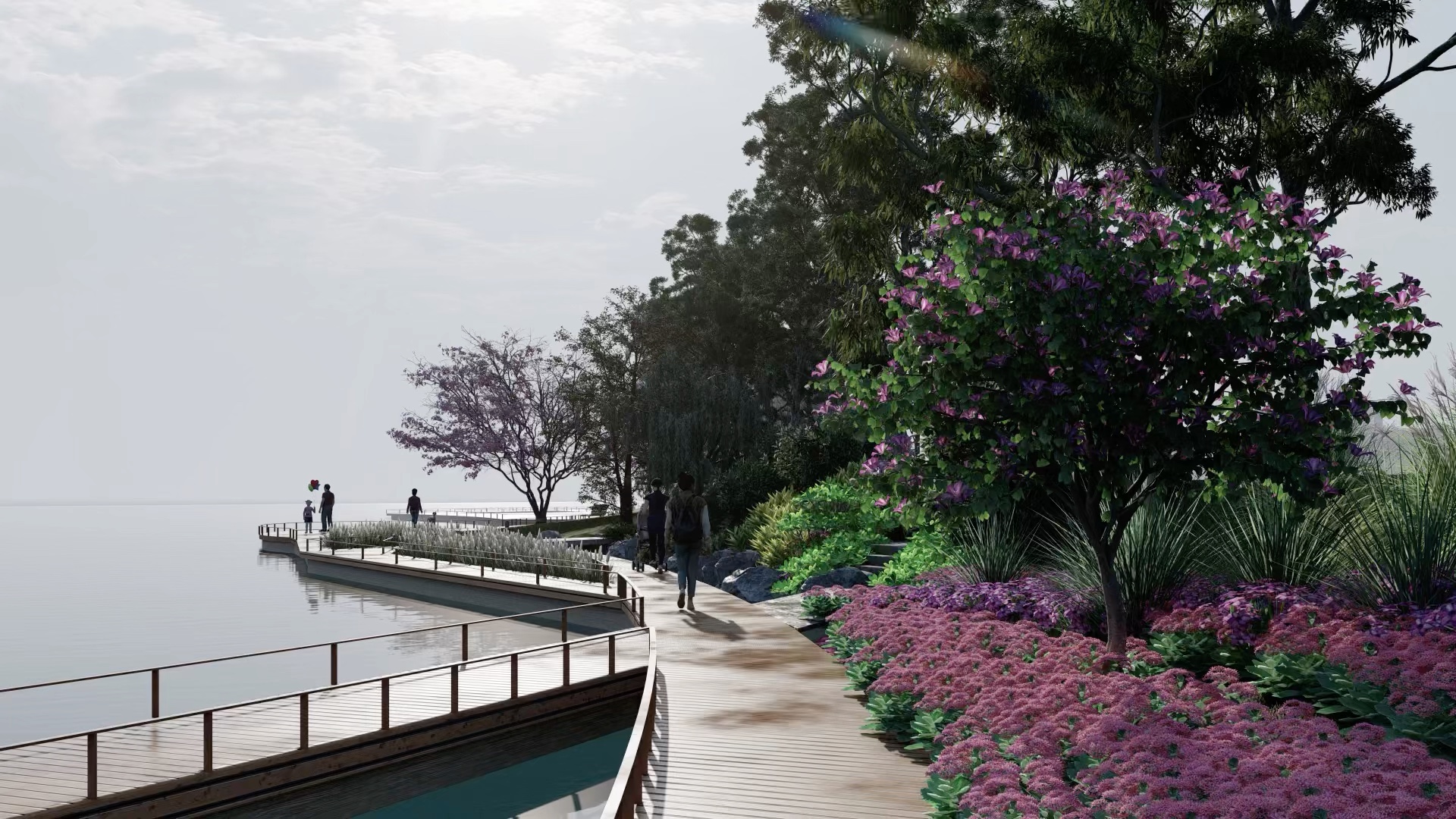 园林公园沿水栈道绿化设计lumion渲染动画