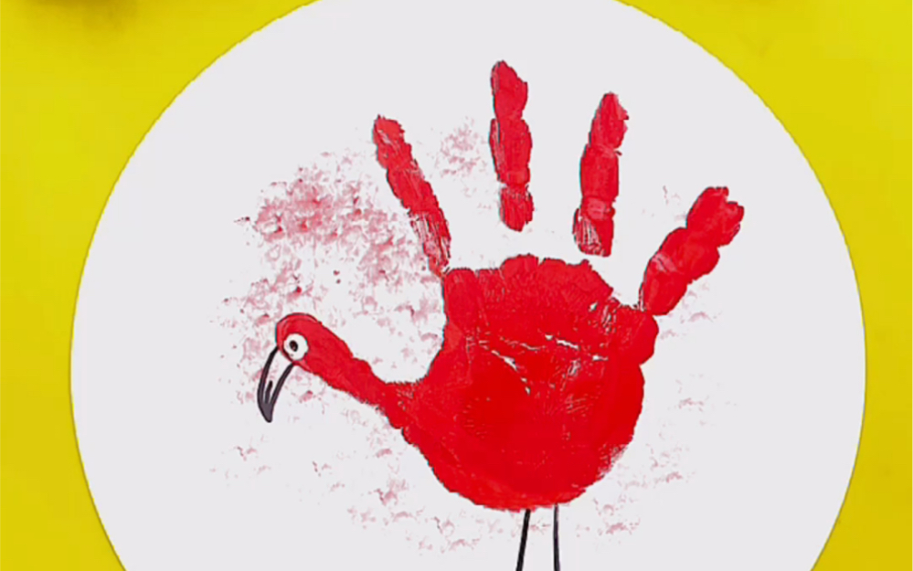 儿童画宝宝手掌创意火烈鸟03