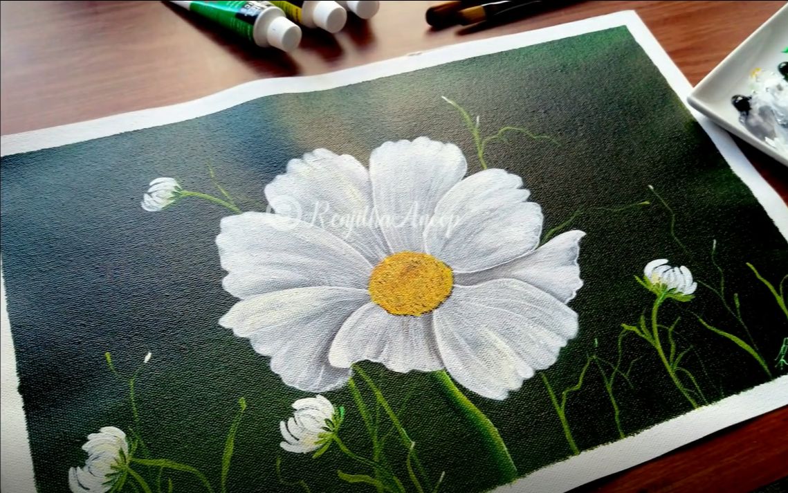 油画丙烯简单画法小雏菊renjithaanoop
