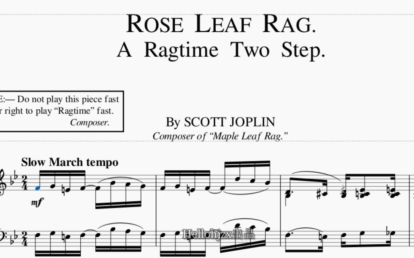 [图]乔普林：《玫瑰花瓣雷格（降B大调版）》-Scott Joplin：Rose Leaf Rag (1907年发表的中后期拉格泰姆二步舞曲)