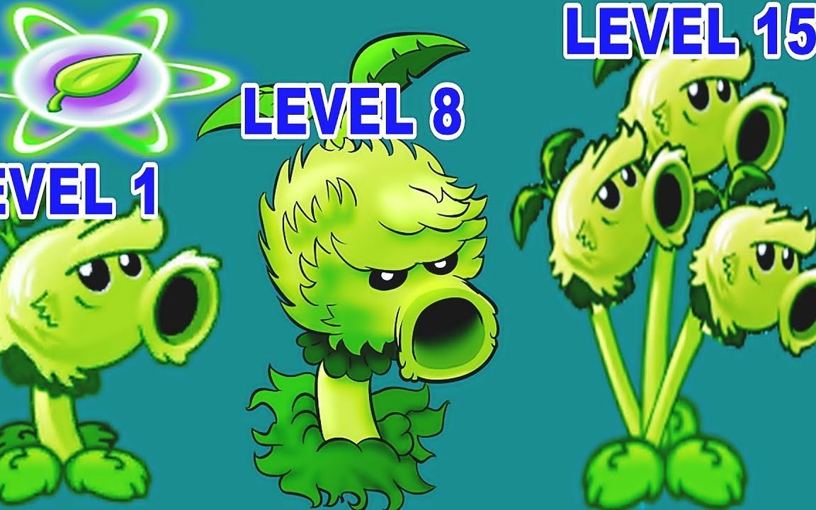 [图]【PVZ 2】原始豌豆1级 vs. 8级 vs. 15级！