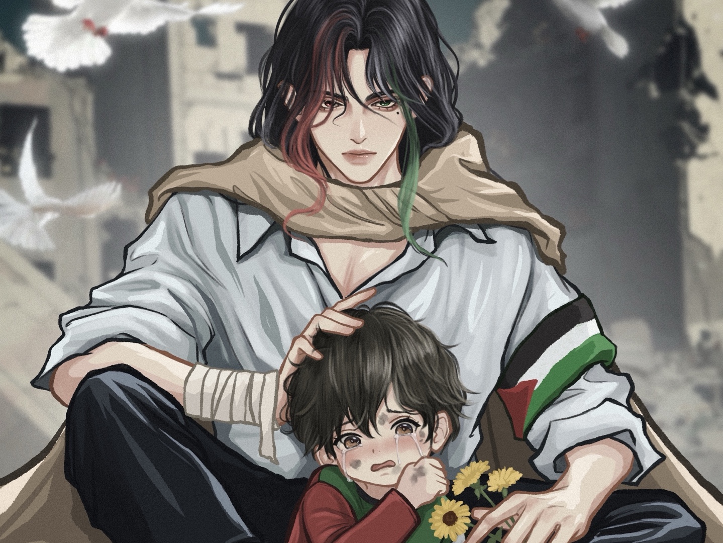 "子弹要飞多久才能变成白鸽"|ch|ch巴勒斯坦|巴勒斯坦|拟人|板绘|画画