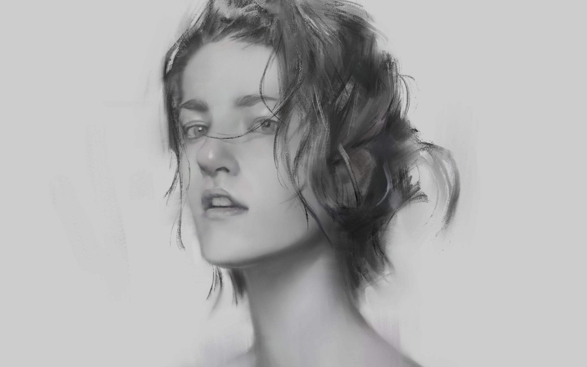 板绘过程黑白厚涂小姐姐