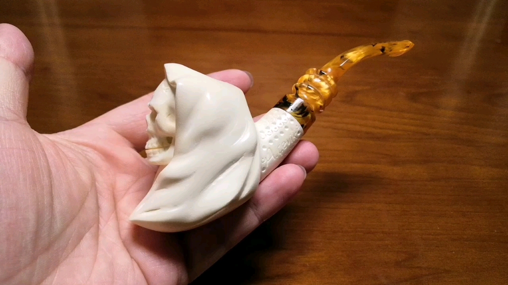 土耳其进口海泡石烟斗,雪花披风骷髅头弯斗,a.