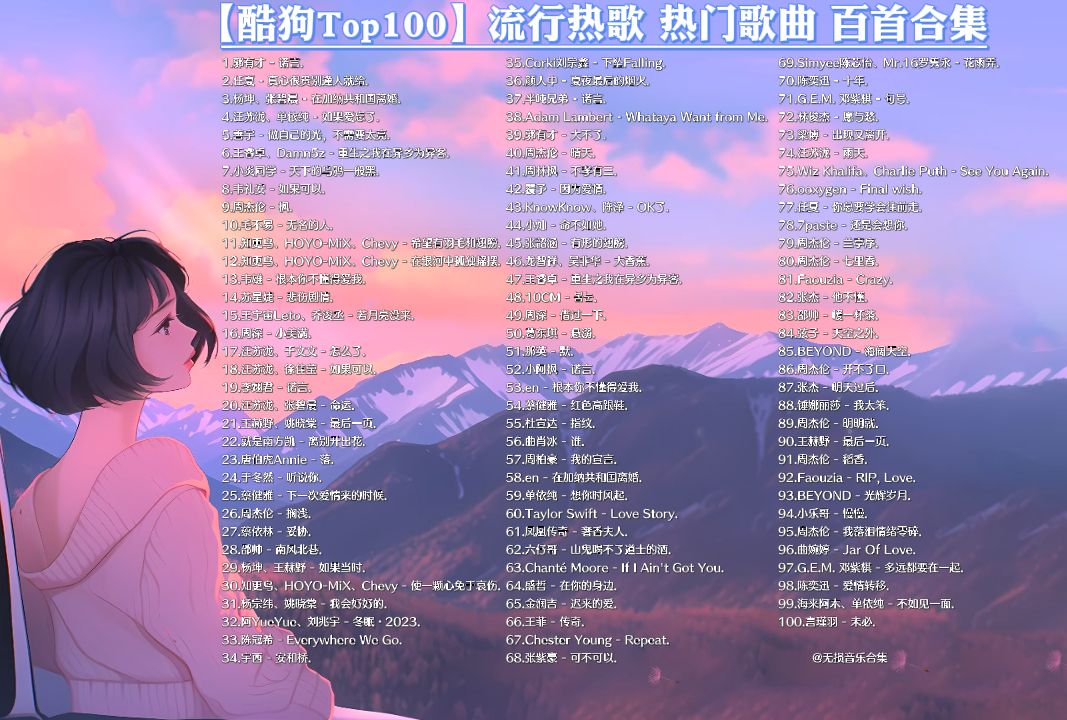 【酷狗Top100】流行热歌 热门歌曲 百首合集 不分P(附下载链接)哔哩哔哩bilibili