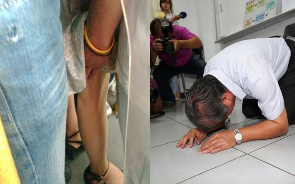 又见咸猪手!公交车秃顶色狼骚扰女乘客被逮,吓得下跪道歉求饶