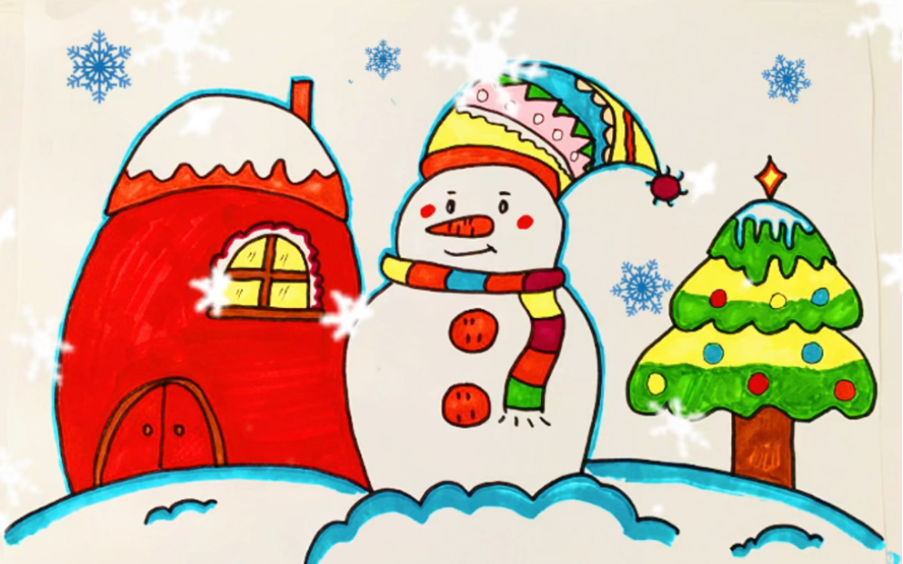 冬季儿童简笔画彩色图片