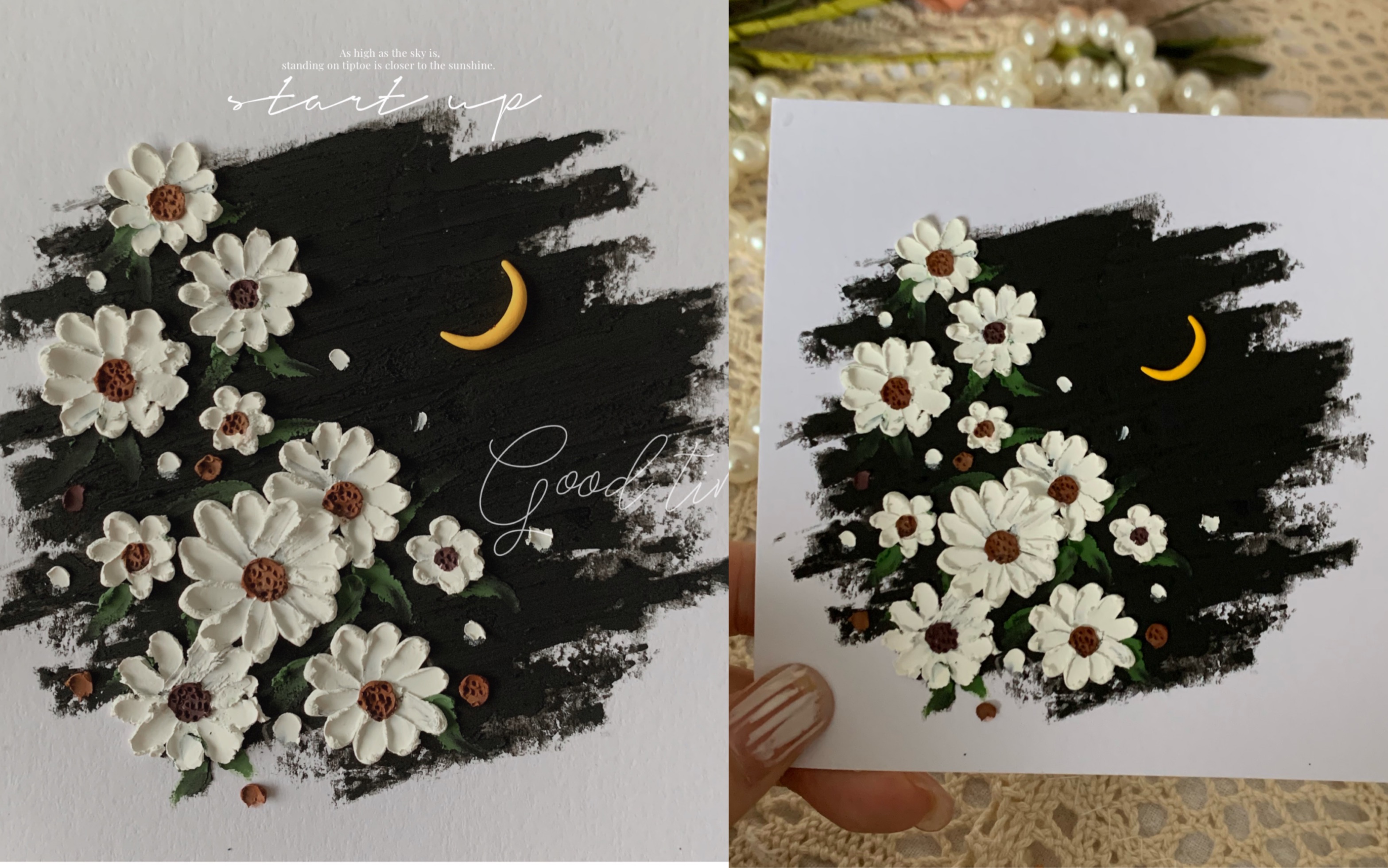 原创油画棒画/简约小雏菊(雏菊和月亮不会画就康康吧)