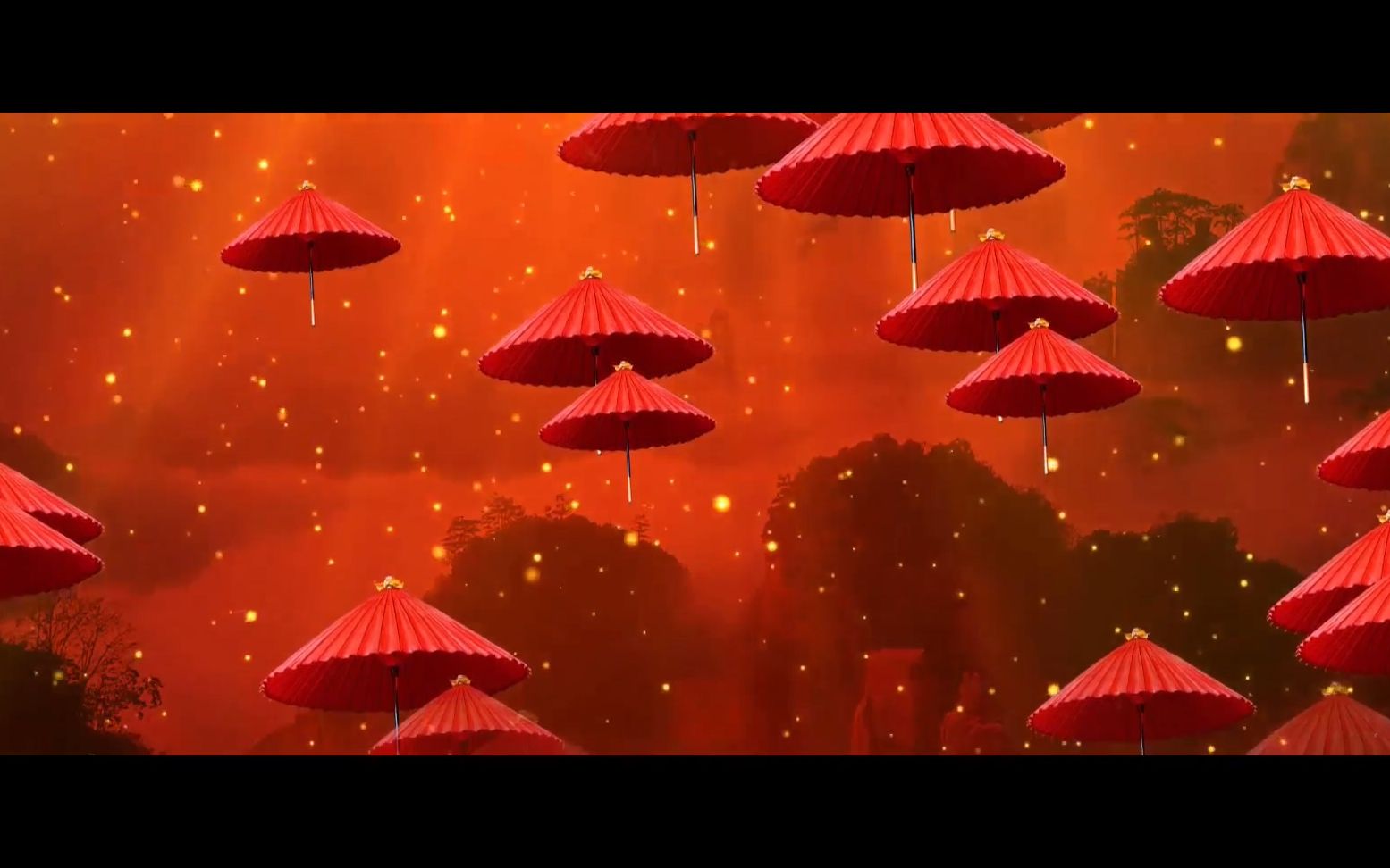 c466酷炫中国风红色古典雨伞歌舞表演汉服走秀节目晚会led舞台视频