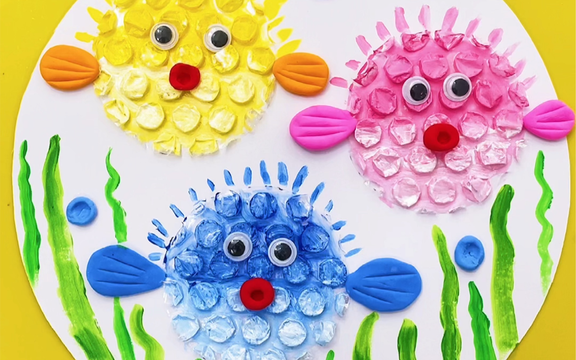 变废为宝:快递泡泡创意画河豚97