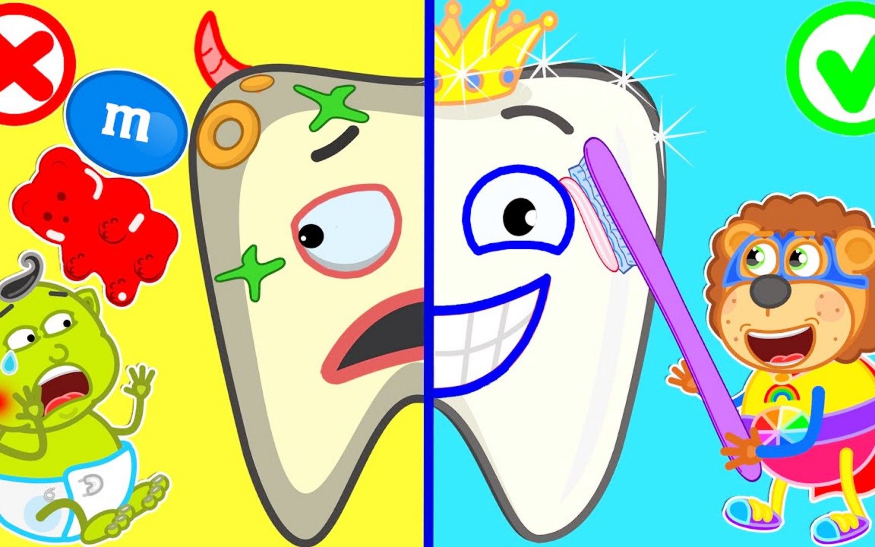 小狮子动画:学习如何清洁牙齿卫生,健康vs不健康,你学会了吗?