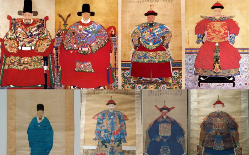 衍圣公画像(61代–68代,缺63代),展示了明清的官员服饰变换