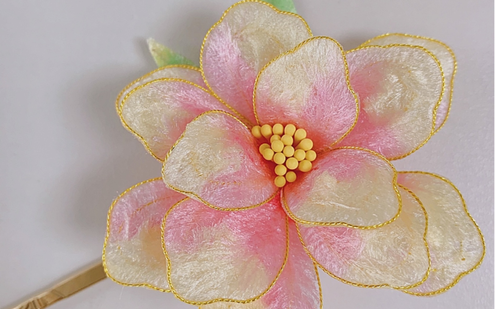 掐丝绒花单品 粉白渐变发簪