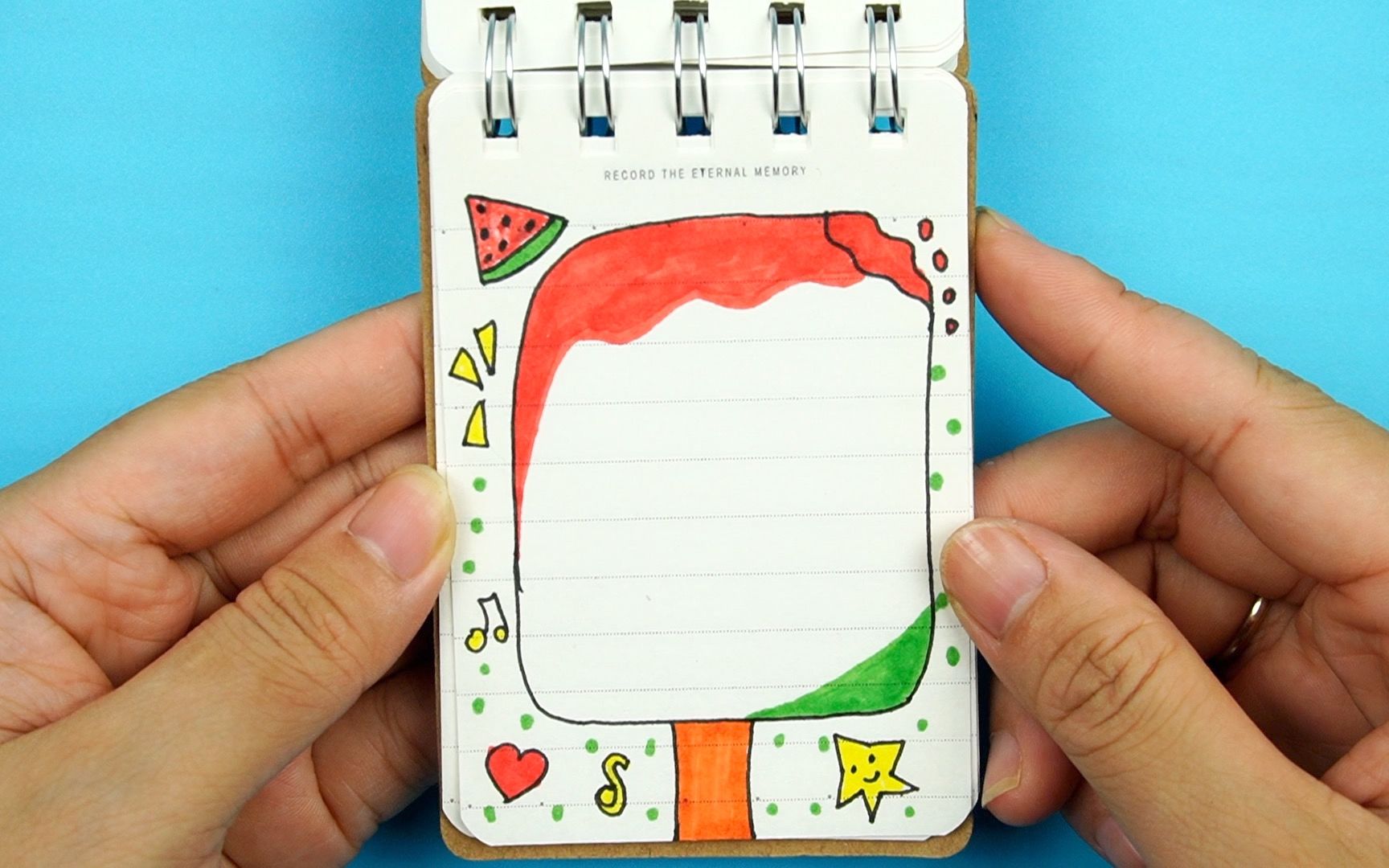儿童迷你便签本手绘,西瓜冰淇淋,爱心和星星创意手绘教程