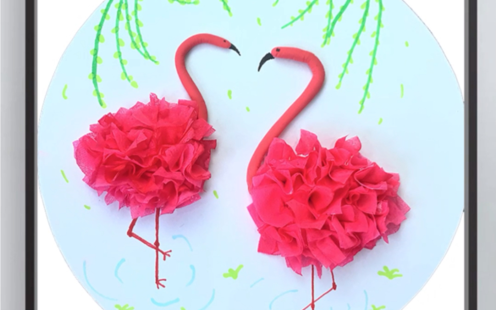 纸巾粘土组合画出火烈鸟,快动手试试吧!