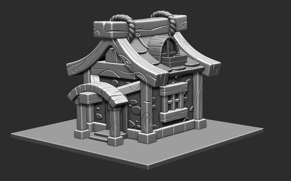 场景建模】卡通小房子模型制作,适合新手学场景案例,教你zb木头雕刻