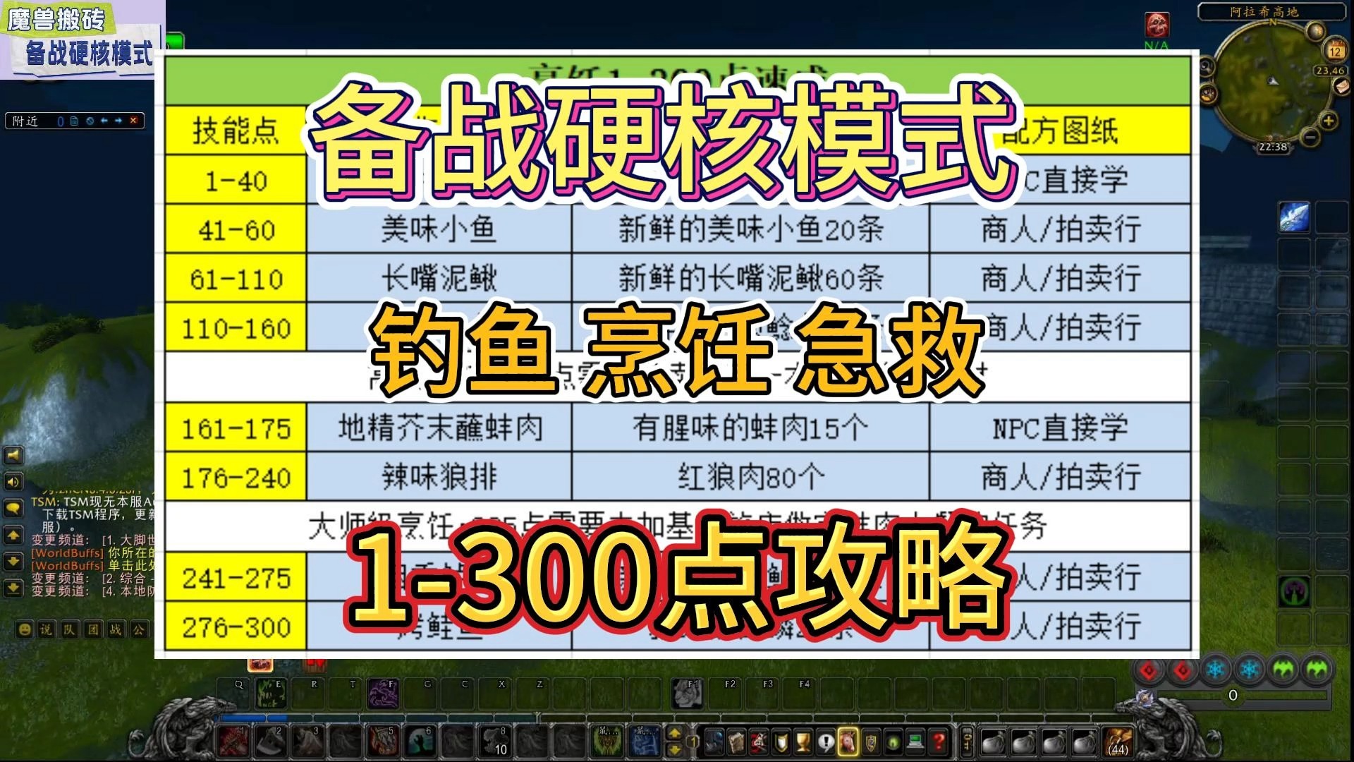 魔兽世界60级硬核 钓鱼 烹饪 急救 1300点攻略网络游戏热门视频