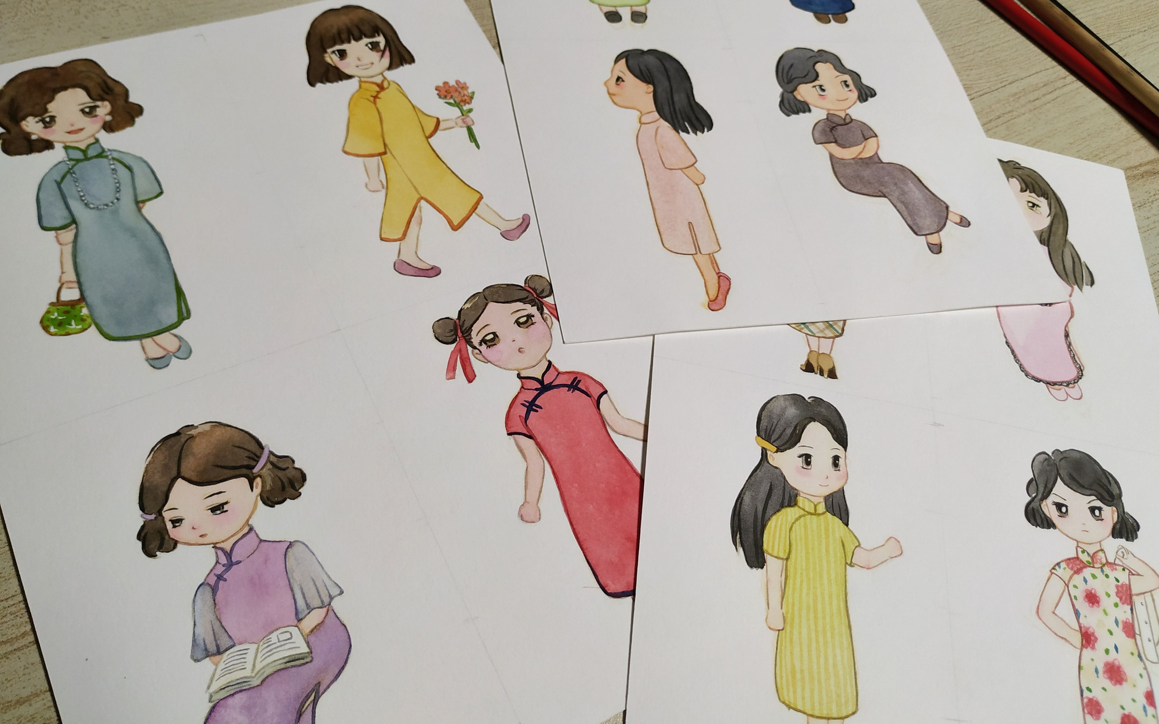 [水彩] q版旗袍女孩