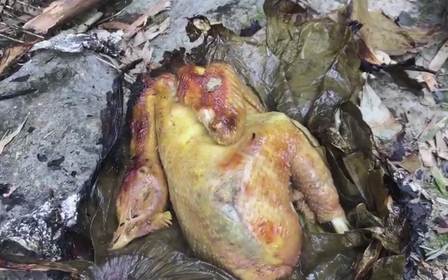 农村小伙在野外做叫花鸡,谁知道刚做好,就被一群小伙伴抢光了