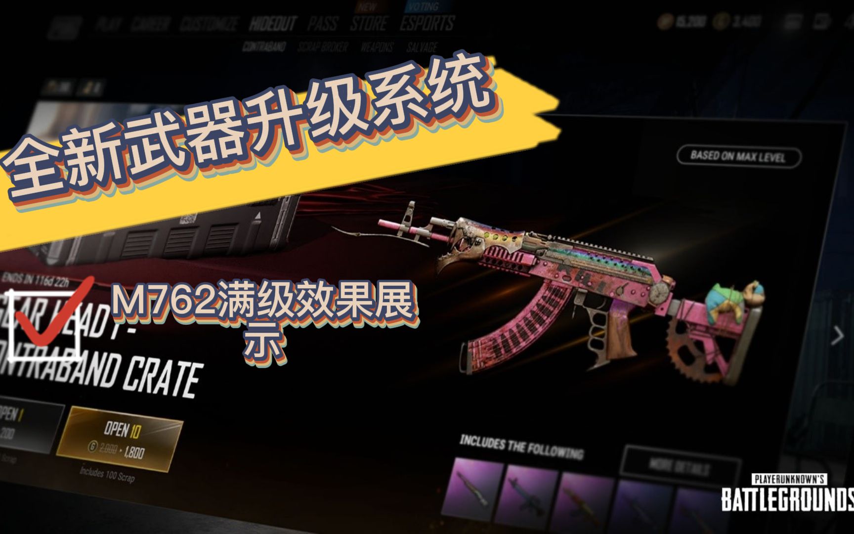 PUBG新增,武器升级系统,首款成长型武器齿轮头Beryl M762满级效果展示哔哩哔哩bilibiliPUBG