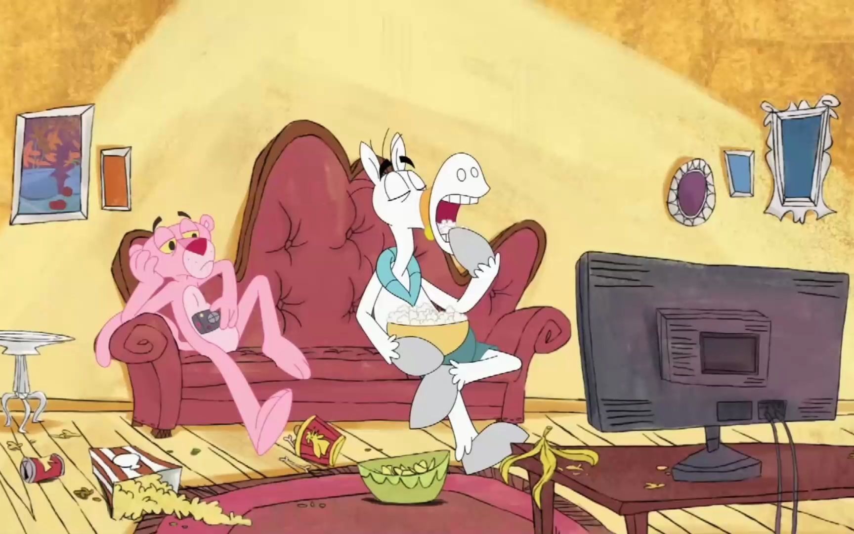 粉红豹:和小马日常看电视,入戏太深跳入剧情中,疯狂被小马嘲讽