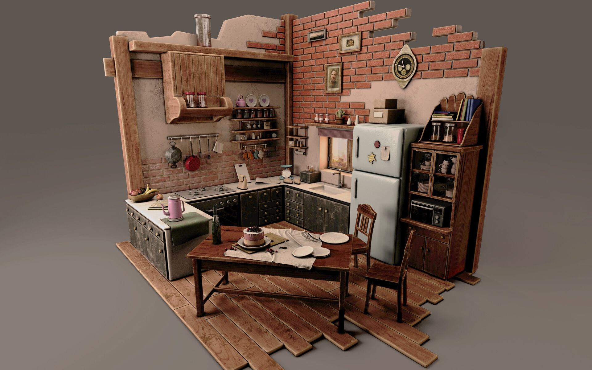 【3d场景建模】简易厨房场景3dmax建模全过程制作教学!