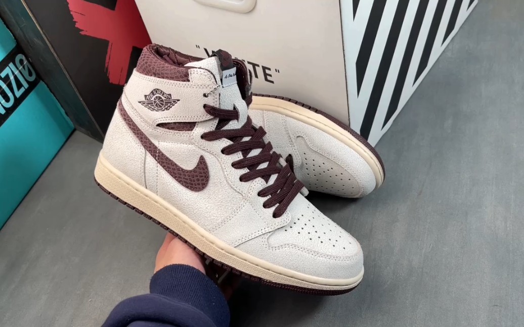 莆田纯原aj1乔1 灰棕蛇纹 爆裂纹 联名高帮男子文化篮球鞋