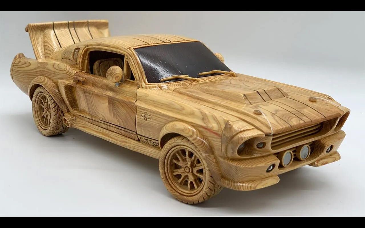【木雕】制作经典款 福特 野马 gt500 模型车 - woodworking art
