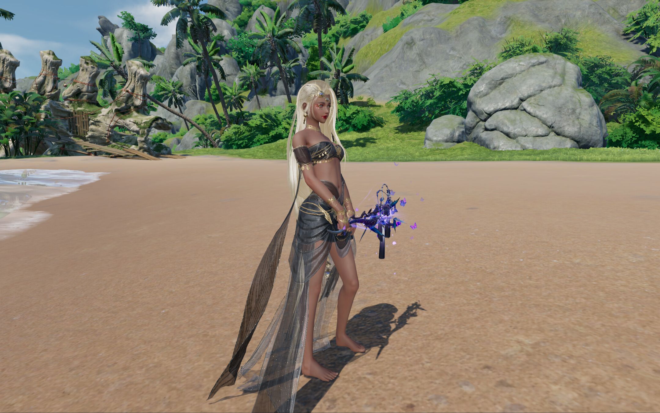 【剑网三】新外观 金发 黑皮 黑泳衣 笑语盈海·乐水 极致画质 成女