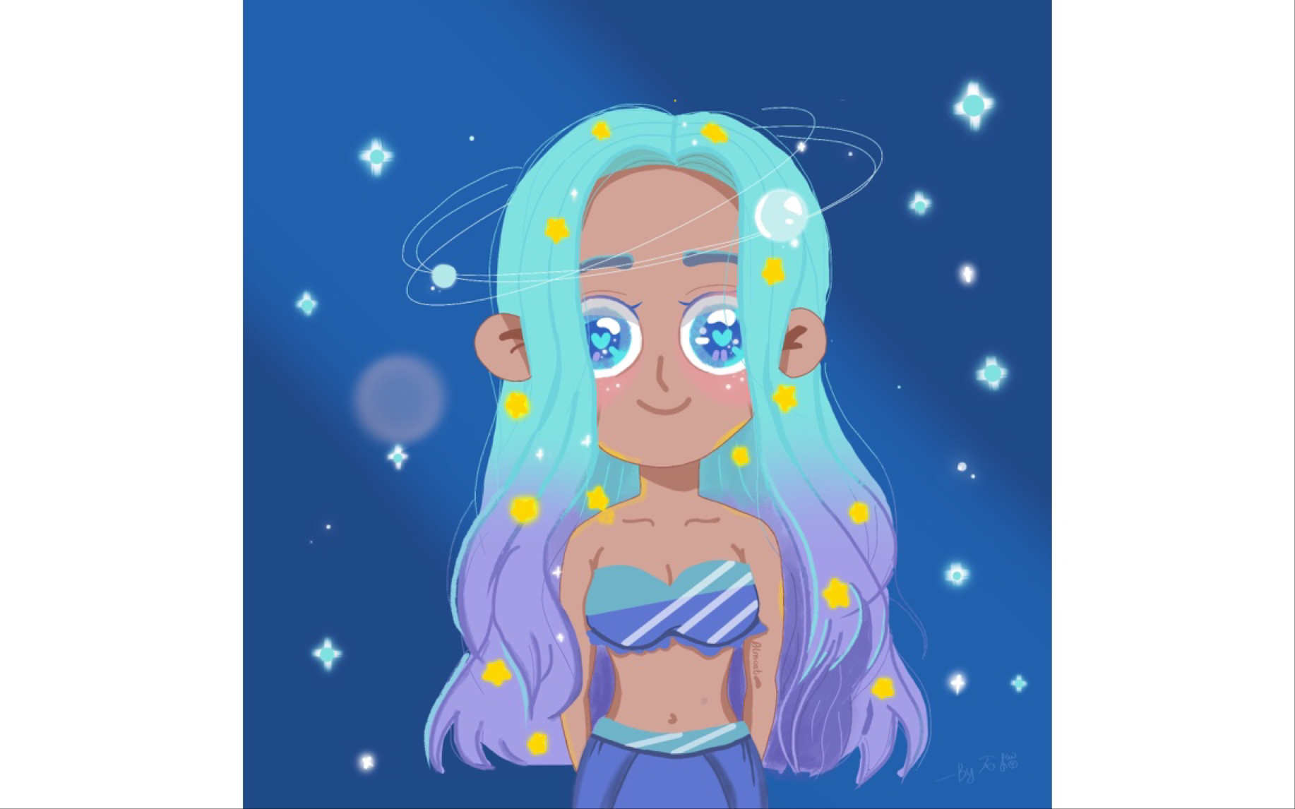 【procreate绘画】星空渐变色卡通头像临摹练习(原创是蓉儿)