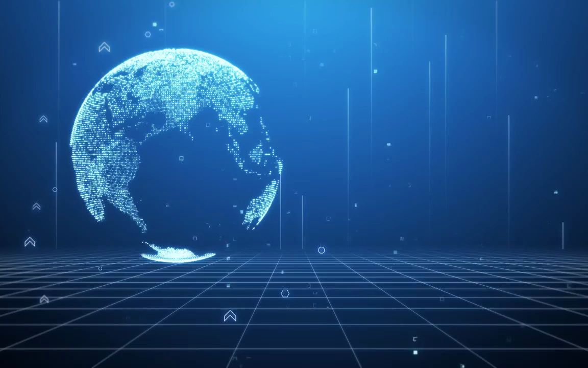 k2466 4k画质炫酷创意蓝色光线地球点线连接高科技感世界地图连线网络