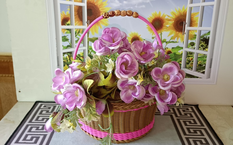 「二」藤条编织小花篮,提篮