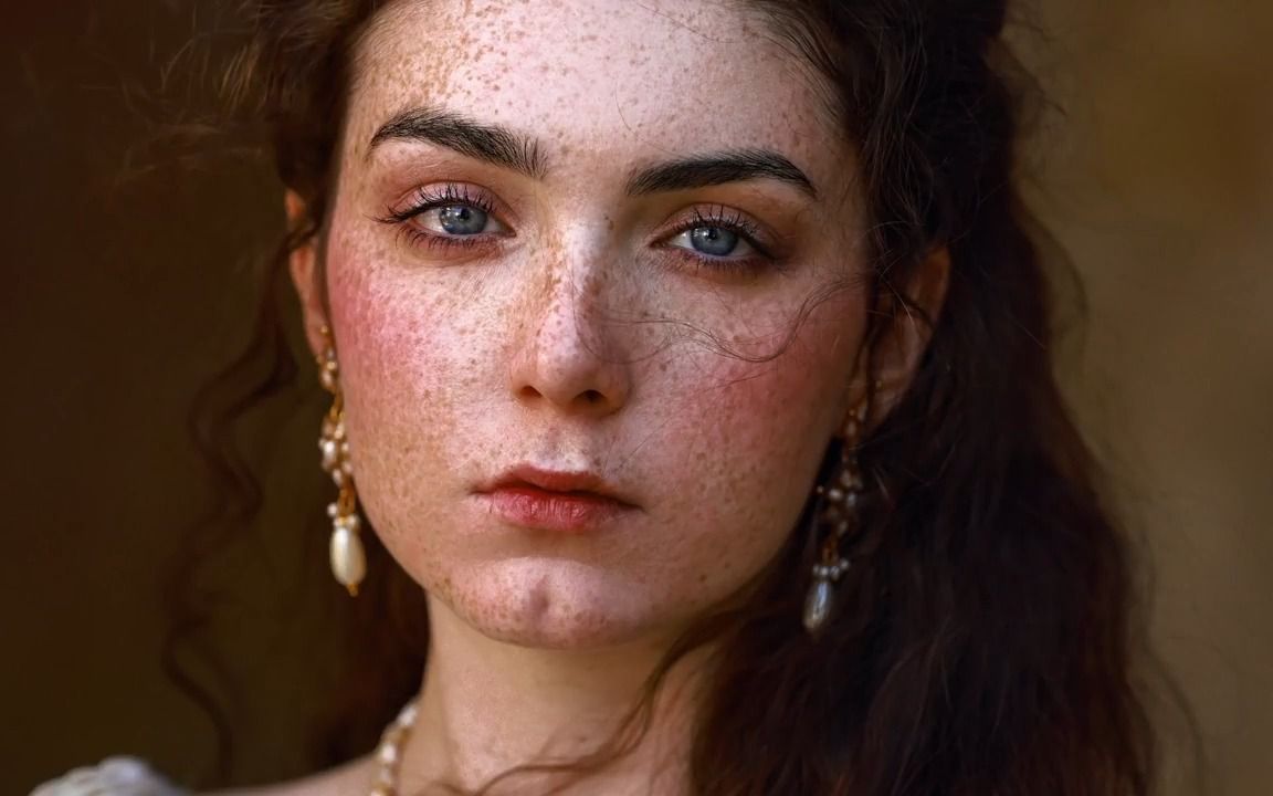 中世纪风格贵妇穿着写真小姐姐的雀斑脸也太高级了吧