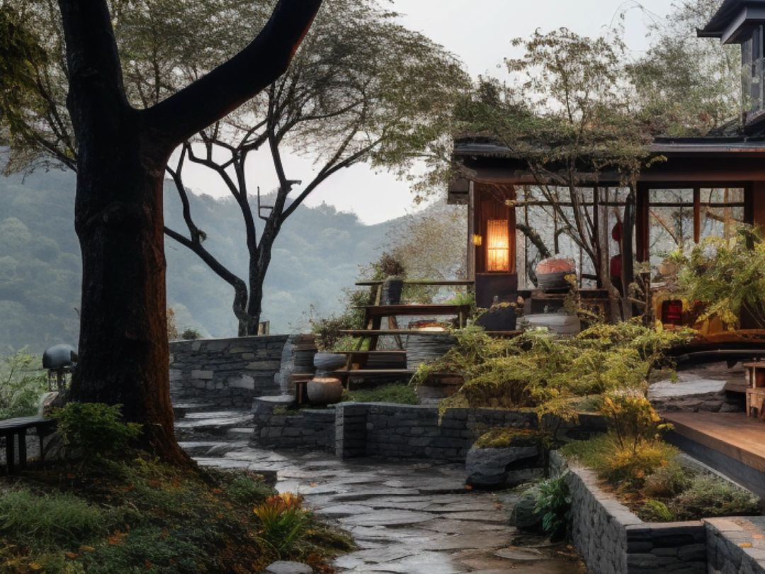 "明月松间照,清泉石上流",这样的山间民宿别有一番韵味