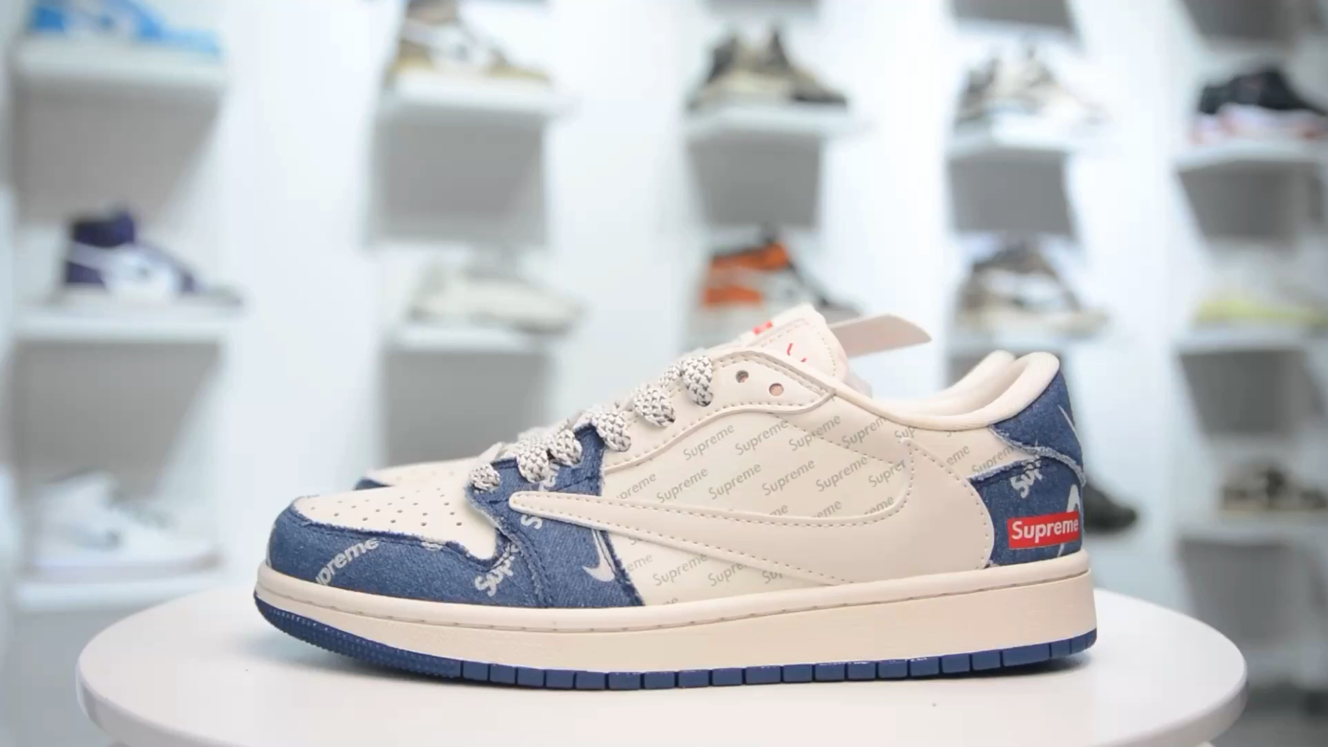 【实拍欣赏】air jordan 1 low 定制supreme联名 ts倒钩 牛仔白蓝