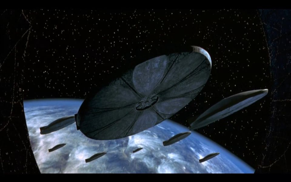 独立日1 邪恶的外星母船派出多艘飞碟侵入地球大气层