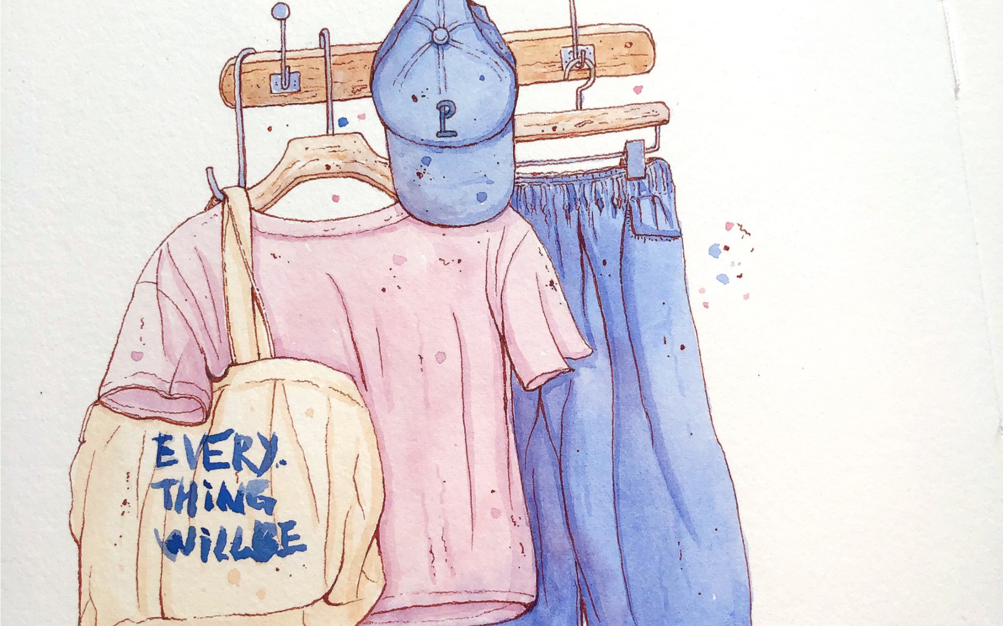 钢笔淡彩穿搭小物件