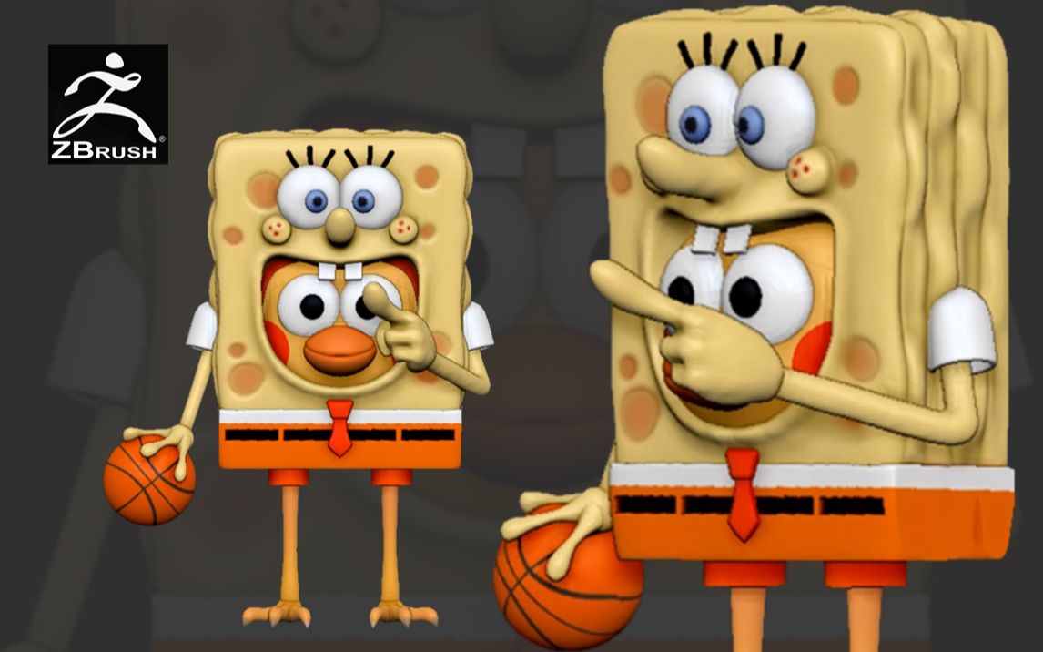 【zbrush建模】小黑子露出鸡脚了吧,zbrush超可爱q版变体海绵宝宝手办