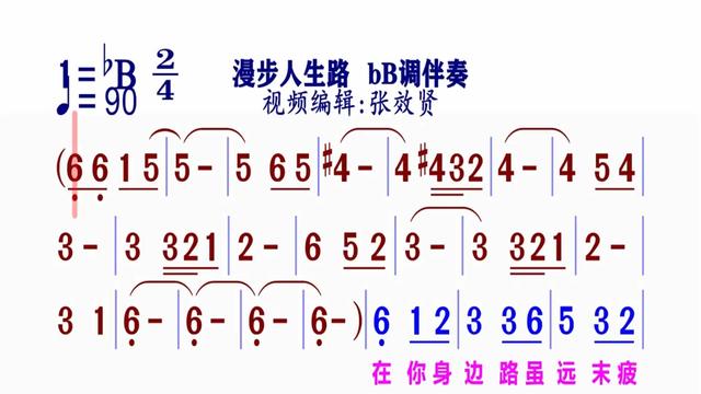 《漫步人生路》简谱bb调伴奏 完整版请点击上面链接 知道吖张效贤课程