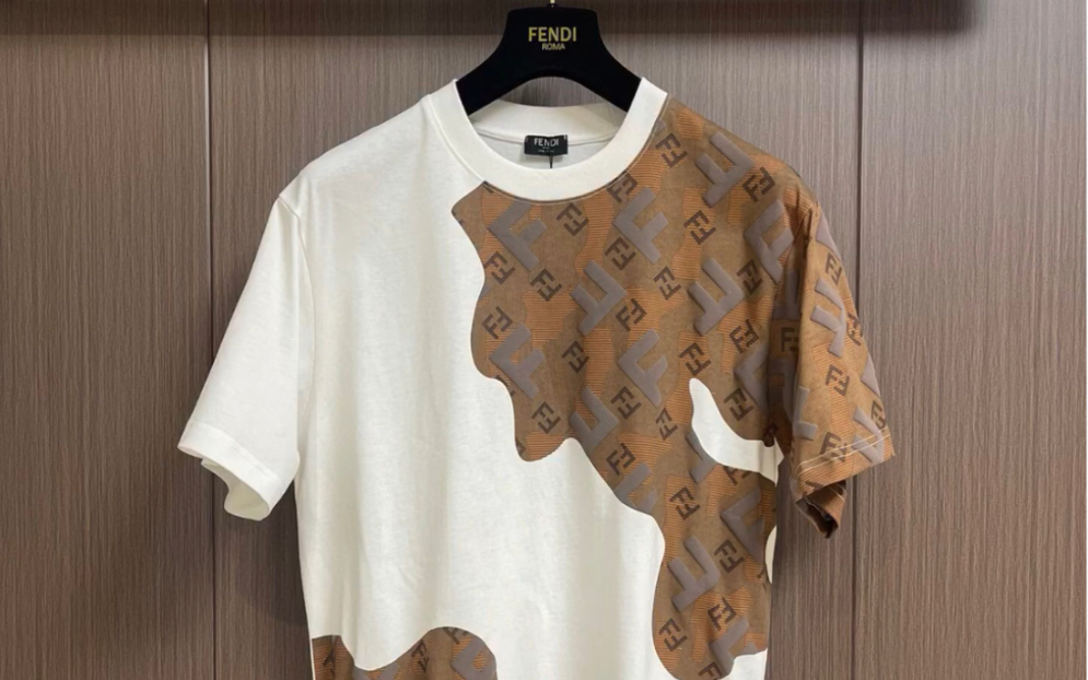 fendi芬迪2023ss新款夏季重工发泡印花短袖t恤