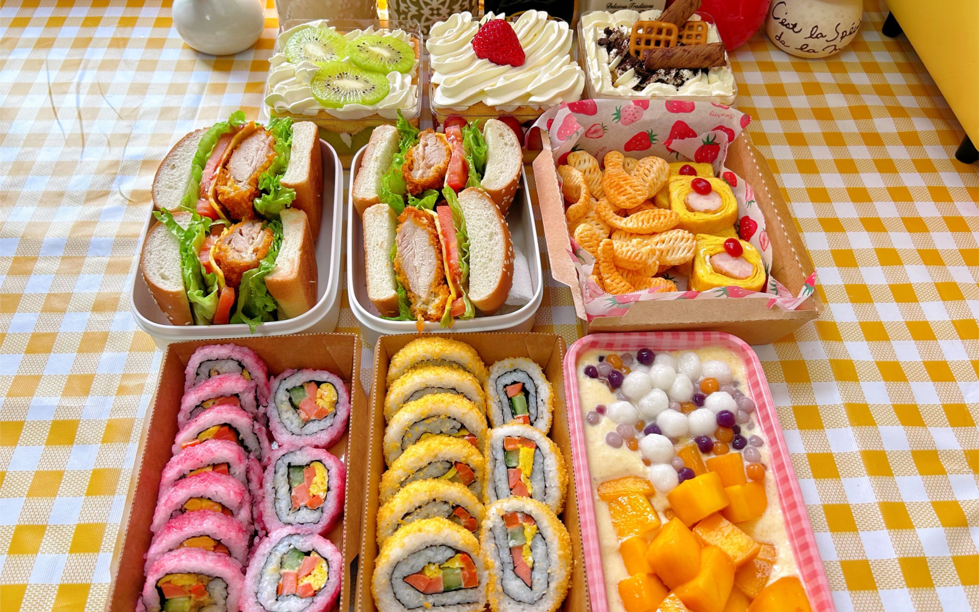 带上春游便当,踏青露营去啦～炸鸡排汉堡|虾滑厚蛋烧水果盒子|多芒