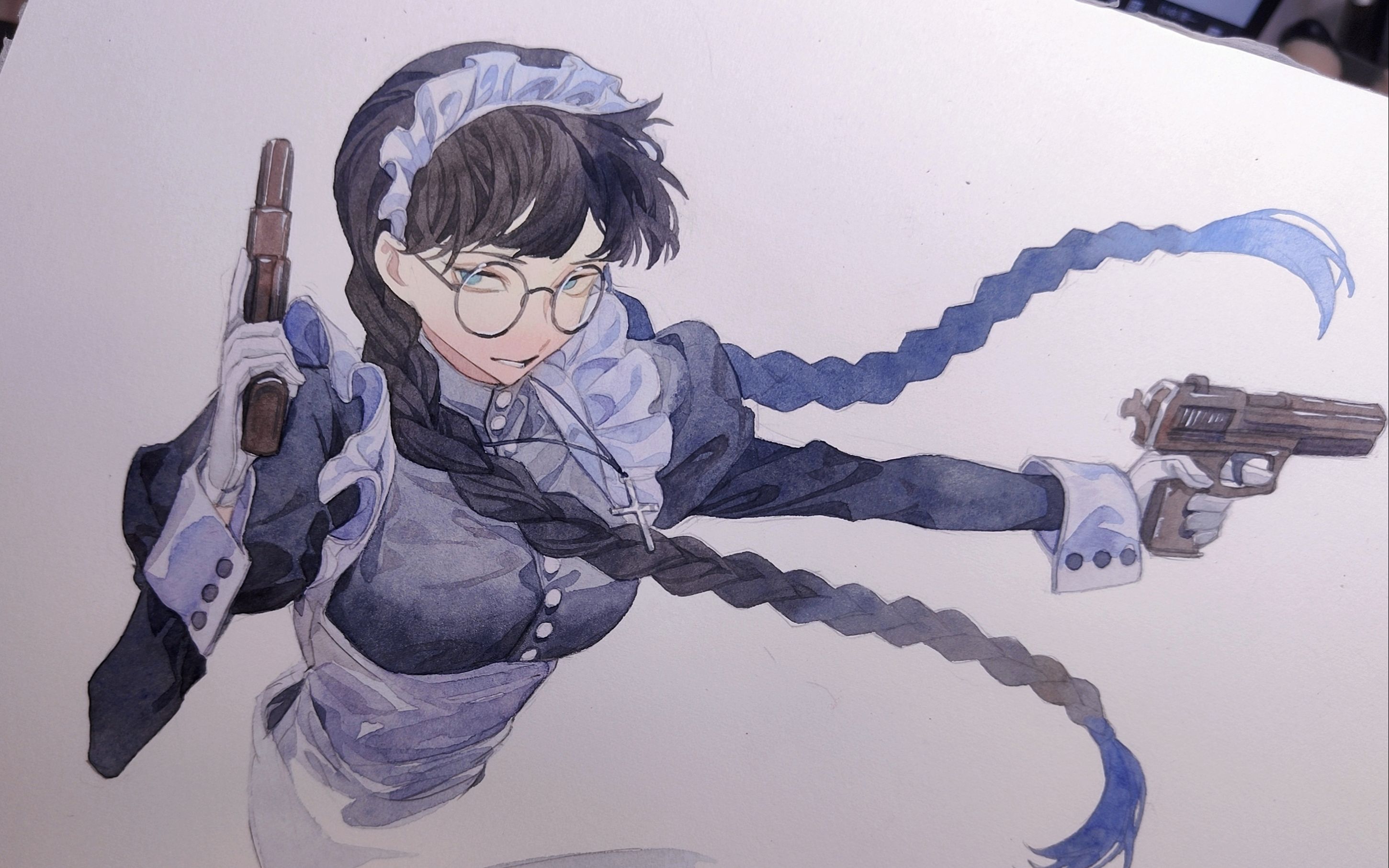 【犬戍】水彩《黑礁》女仆长罗贝尔特_哔哩哔哩_bilibili